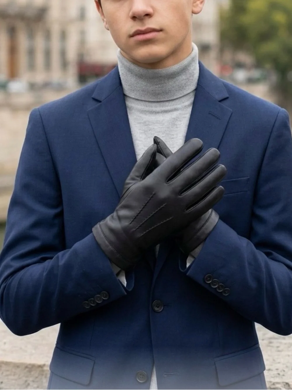 Youth Teen Boy’s Black Vegan Faux Leather Lined Dress Gloves Age 13 - 17 NEW L